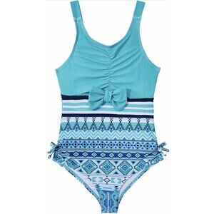 Century Star Girls Bathing Suit One Piece Swimsuit Blue Size M New